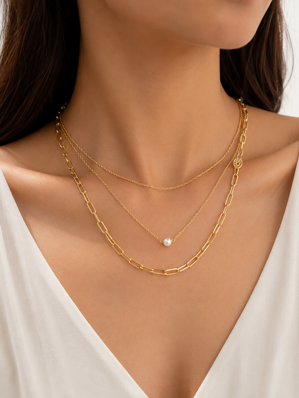 Gold Layered Pearl Necklace Set