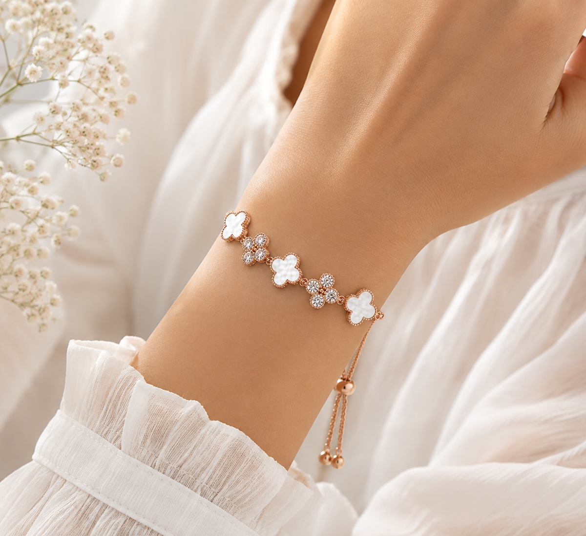 Rose Gold Floral Mother-of-Pearl Bracelet