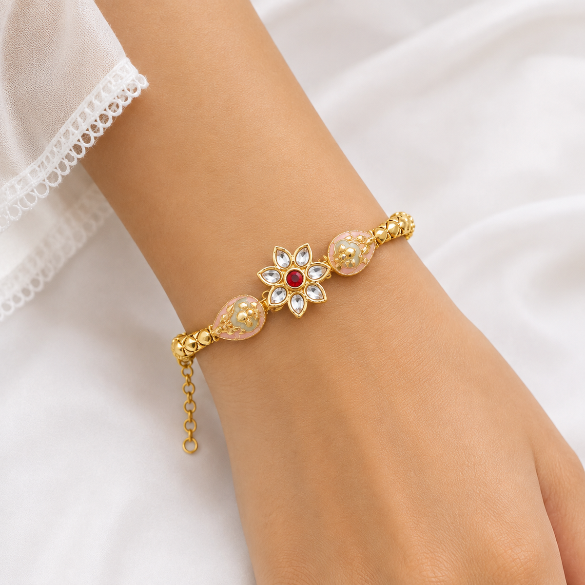 Gold Floral Ruby Bracelet
