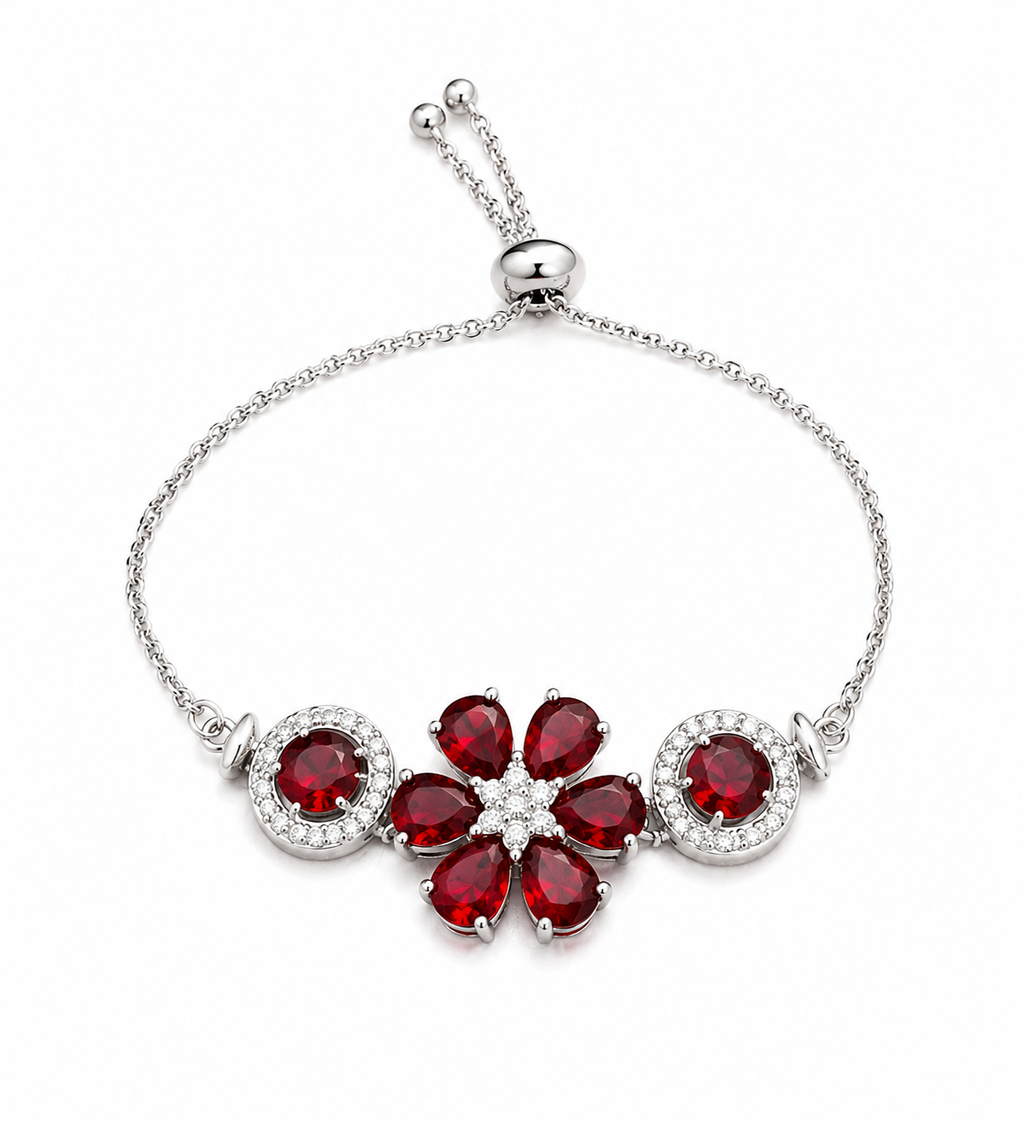 Silver Ruby Bloom Bracelet