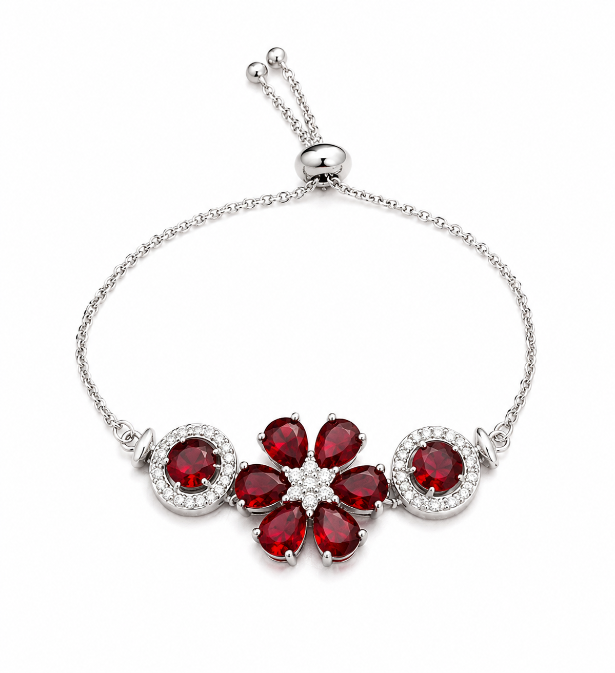 Silver Ruby Bloom Bracelet