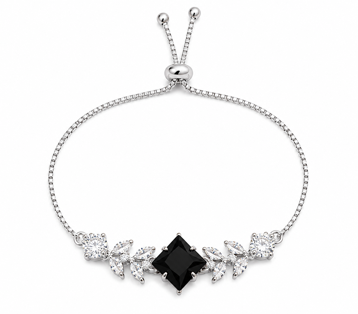 Silver Black Onyx Leaf Bracelet