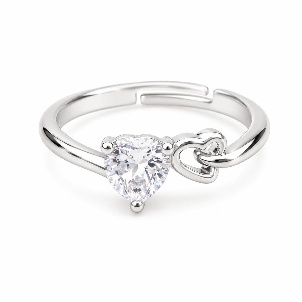 Silver Heart Crystal Ring