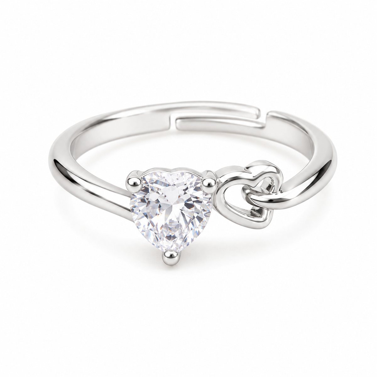 Silver Heart Crystal Ring