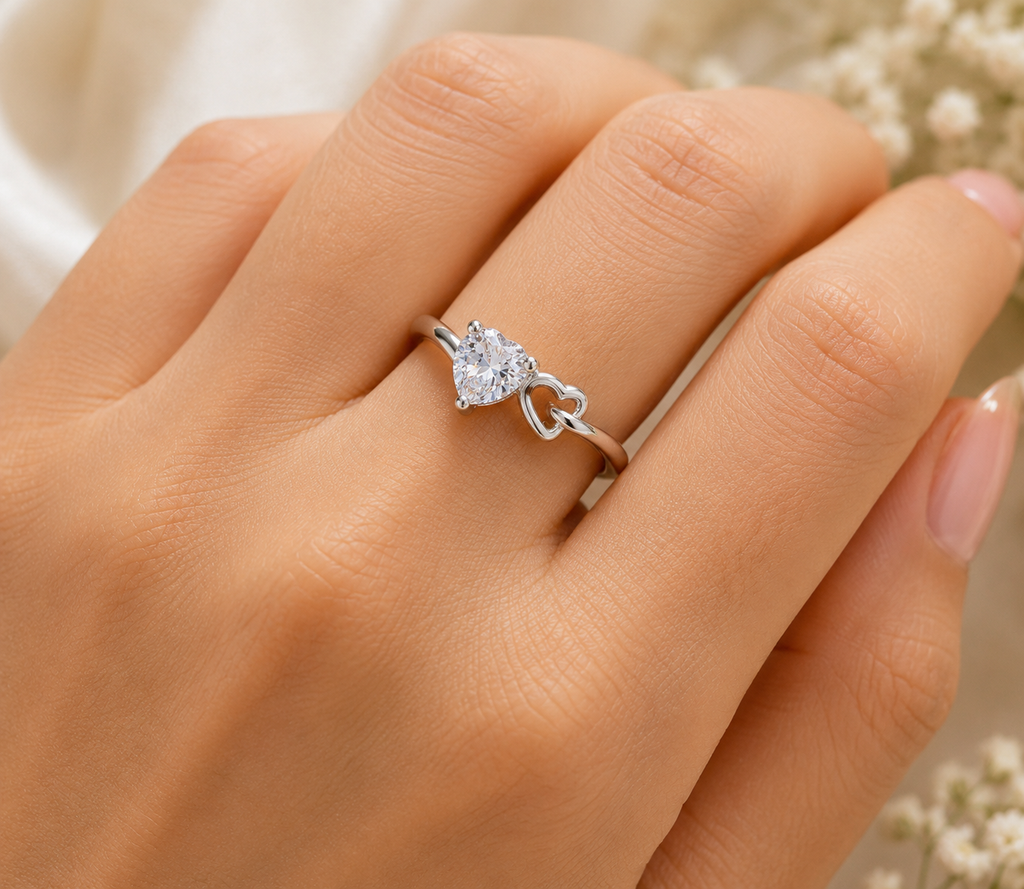 Silver Heart Crystal Ring