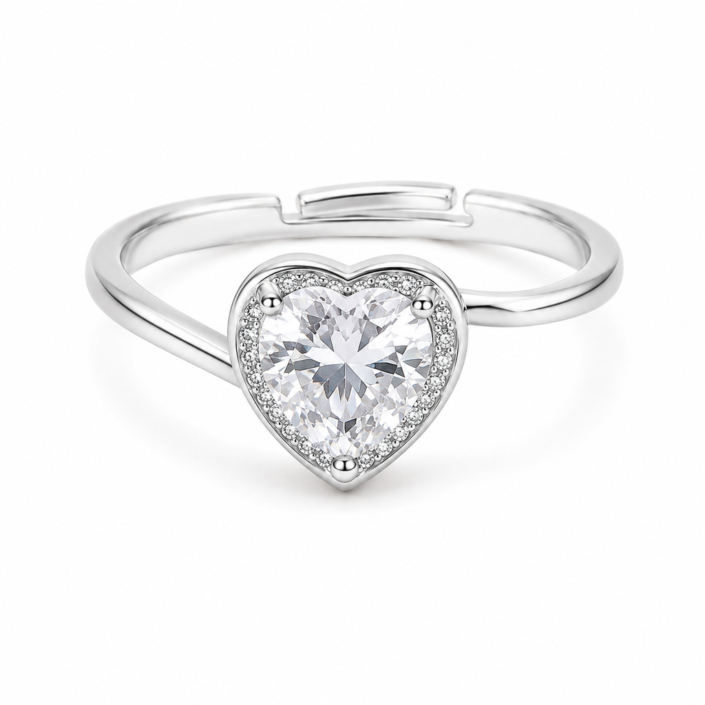 Silver Heart Halo Ring