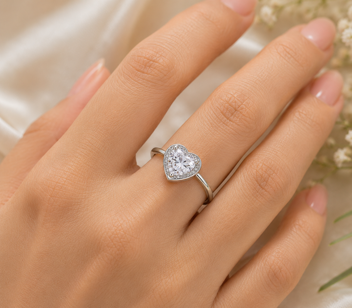 Silver Heart Halo Ring
