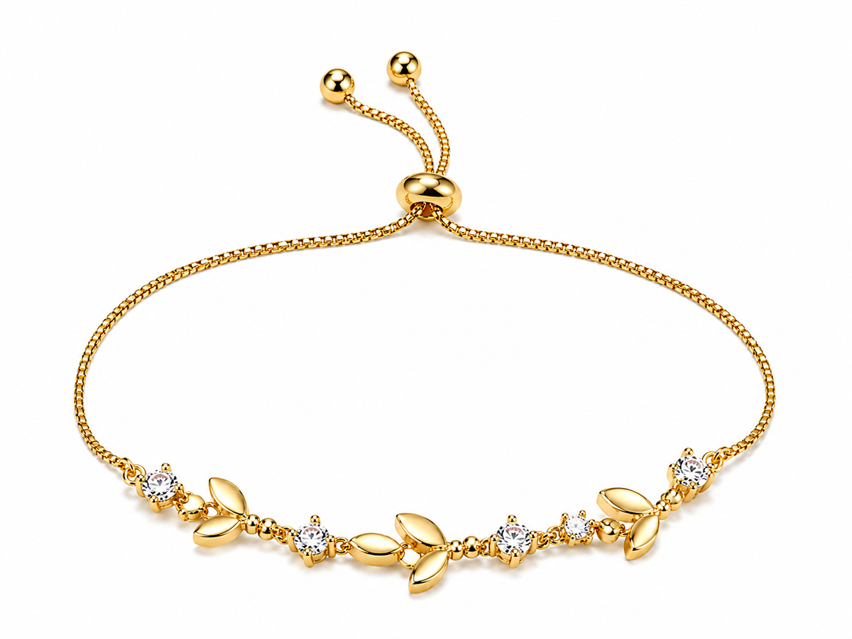Pearl Leaf Crystal Gold Bracelet