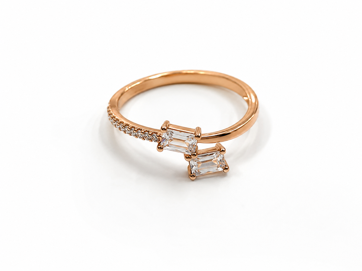 Rose Gold Double Crystal Open Ring