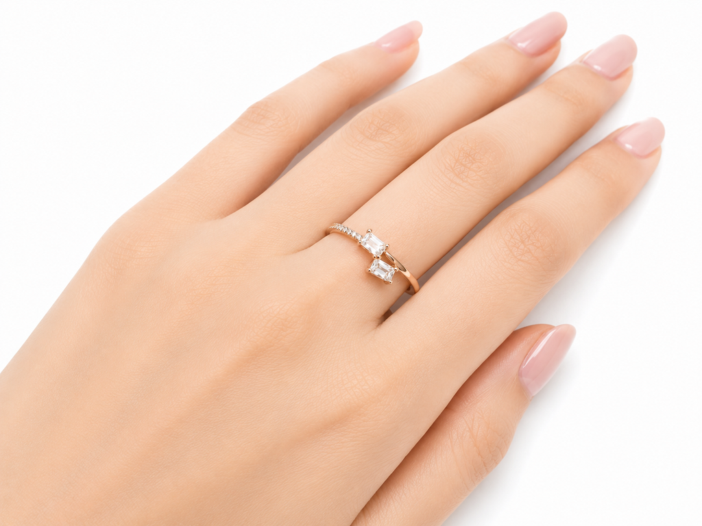 Rose Gold Double Crystal Open Ring