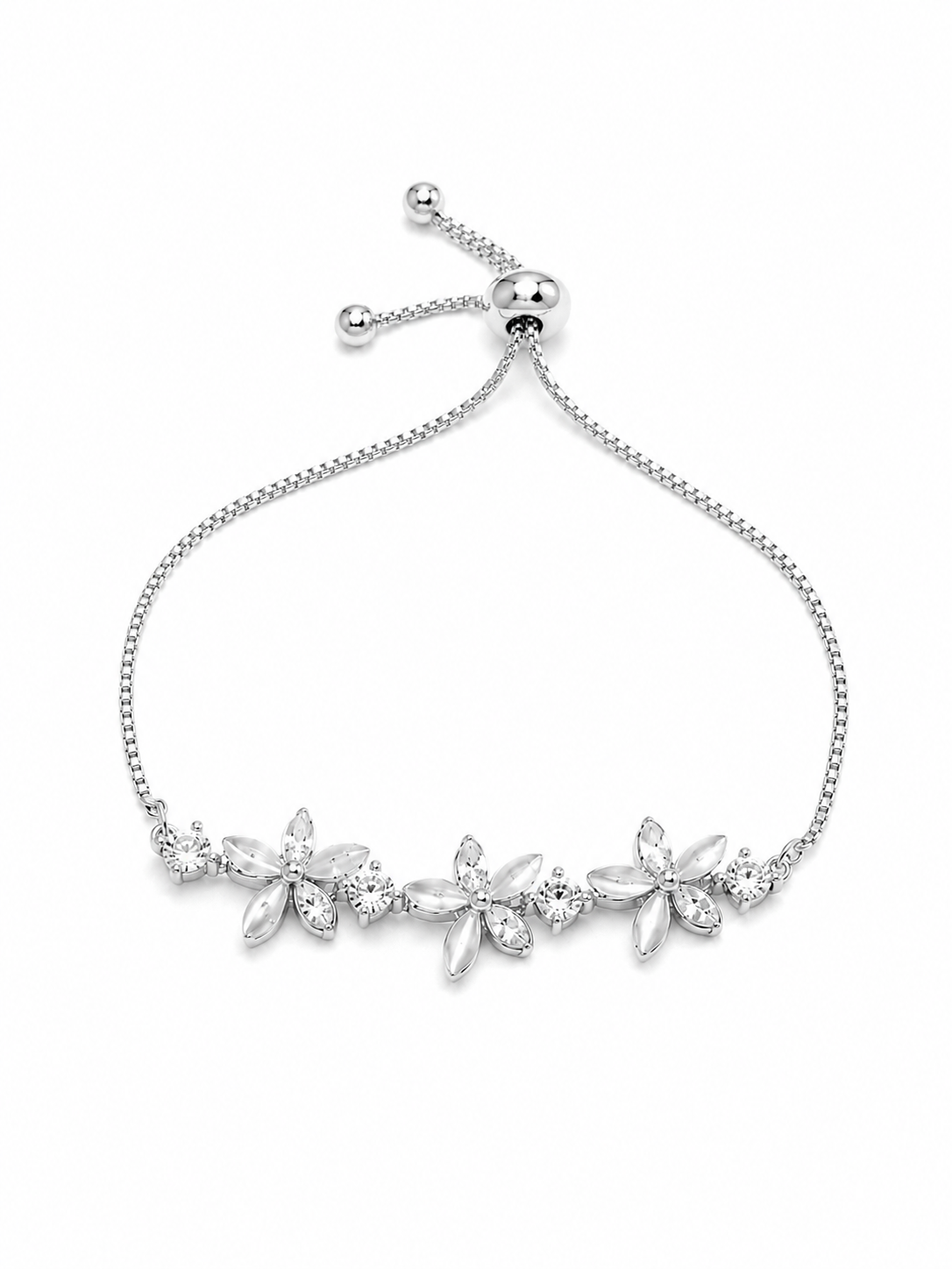 Silver Floral Crystal Bracelet