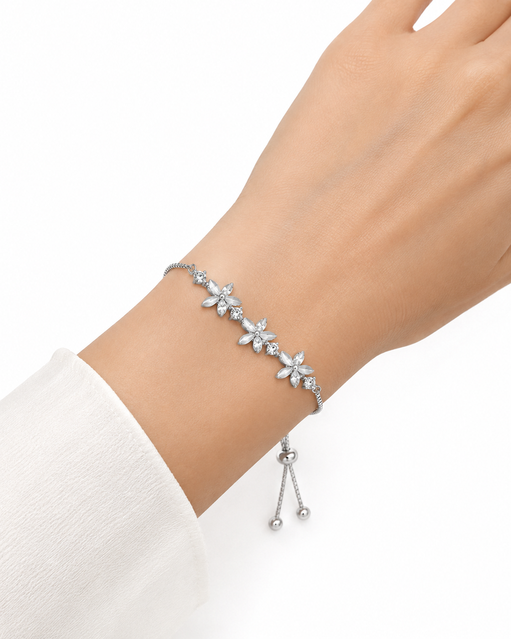 Silver Floral Crystal Bracelet